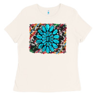 Bone cowhide and serape gemstone background Ladies Tee - RanaPortraitStore