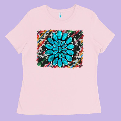 Cowhide And Serape Gemstone Background Ladies Tee Designed By Ranaportraitstore
