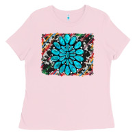 Bubblegum Pink cowhide and serape gemstone background Ladies Tee - RanaPortraitStore