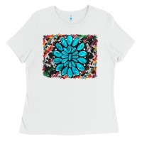 White cowhide and serape gemstone background Ladies Tee - RanaPortraitStore