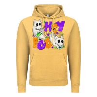 Vintage Mustard Hey Boo with Ghost Cats Vintage Hoodie - texasbilliewilder