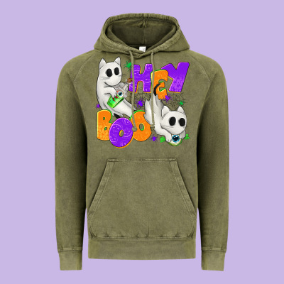 Hey Boo With Ghost Cats Vintage Hoodie Designed By Texasbilliewilder