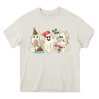 Cream Christmas ghosts Heavy Core Tee - MaliasSmallBusiness