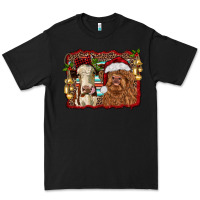 Black christmas heifer and highland cow with serape background Premium Tee - RanaPortraitStore
