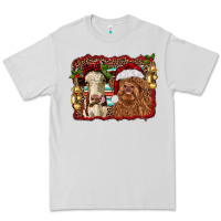 Dove Grey christmas heifer and highland cow with serape background Premium Tee - RanaPortraitStore