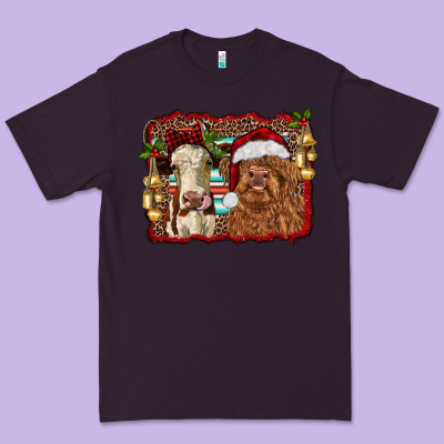 Christmas Heifer And Highland Cow With Serape Background Premium Tee Designed By Ranaportraitstore