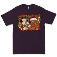 Plum christmas heifer and highland cow with serape background Premium Tee - RanaPortraitStore
