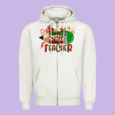 Christmas Teacher Pencil Zipper Hoodie Designed By Fadigitalartstudio