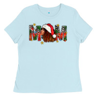 Baby Blue Western Mom With Woman In Santa Hat Ladies Tee - BundleAndBundleShop