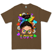 Cacao LGBTQ+ Messy Bun Mum Love With Hearts Premium Tee - BundleAndBundleShop