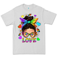 Dove Grey LGBTQ+ Messy Bun Mum Love With Hearts Premium Tee - BundleAndBundleShop