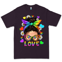 Plum LGBTQ+ Messy Bun Mum Love With Hearts Premium Tee - BundleAndBundleShop