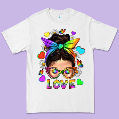 Lgbtq+ Messy Bun Mum Love With Hearts Premium Tee Designed By Bundleandbundleshop