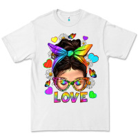 White LGBTQ+ Messy Bun Mum Love With Hearts Premium Tee - BundleAndBundleShop