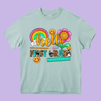 Hello First Grade Heavy Core Tee Designed By Nancycooperartshop