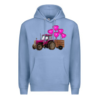 Colony Blue valentines day pink tractor with pink heart balloo Premium Hoodie - RanaPortraitStore