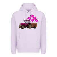 Lilac valentines day pink tractor with pink heart balloo Premium Hoodie - RanaPortraitStore