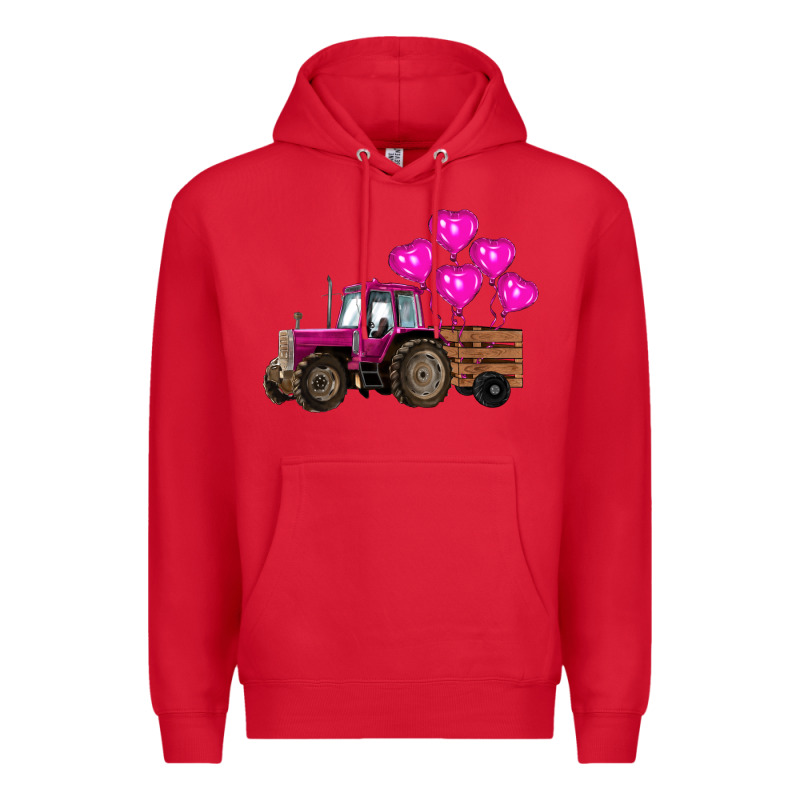 Valentines Day Pink Tractor With Pink Heart Balloo Premium Hoodie by RanaPortraitStore | Teevron