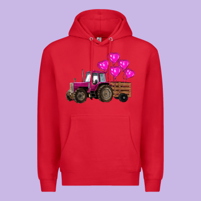 Valentines Day Pink Tractor With Pink Heart Balloo Premium Hoodie Designed By Ranaportraitstore