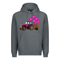 Rock valentines day pink tractor with pink heart balloo Premium Hoodie - RanaPortraitStore