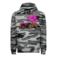 Slate Camo valentines day pink tractor with pink heart balloo Premium Hoodie - RanaPortraitStore
