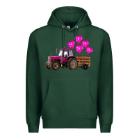 Sports Green valentines day pink tractor with pink heart balloo Premium Hoodie - RanaPortraitStore
