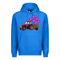 True Royal valentines day pink tractor with pink heart balloo Premium Hoodie - RanaPortraitStore