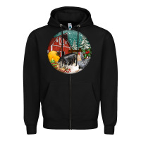 Black Christmas On The Farm Zipper Hoodie - FaDigitalArtStudio