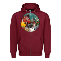 Burgundy Christmas On The Farm Zipper Hoodie - FaDigitalArtStudio