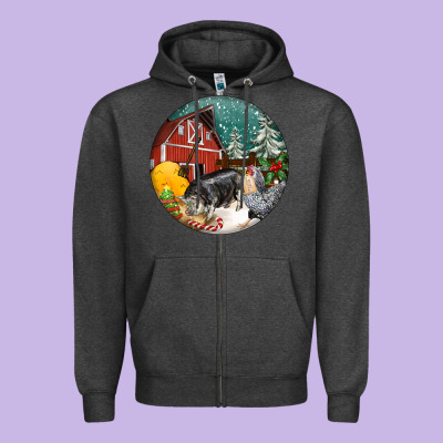 Christmas On The Farm Zipper Hoodie Designed By Fadigitalartstudio