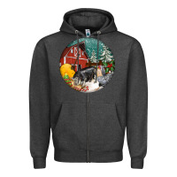 Charcoal Heather Christmas On The Farm Zipper Hoodie - FaDigitalArtStudio