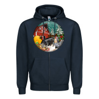 Navy Christmas On The Farm Zipper Hoodie - FaDigitalArtStudio