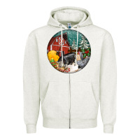 Oatmeal Heather Christmas On The Farm Zipper Hoodie - FaDigitalArtStudio