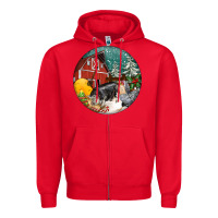 Red Christmas On The Farm Zipper Hoodie - FaDigitalArtStudio