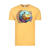 Vintage Mustard summer time skeleton surfing Vintage Tee - NancyCooperArtShop