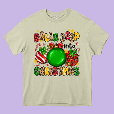 Balls Deep Into Christmas Heavy Core Tee Designed By Maliassmallbusiness