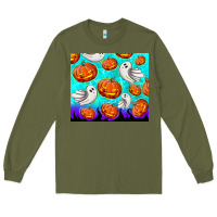 Army Green halloween pumpkins with ghosts Long Sleeve Tee - TumblerDesignByShophia