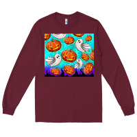 Burgundy halloween pumpkins with ghosts Long Sleeve Tee - TumblerDesignByShophia