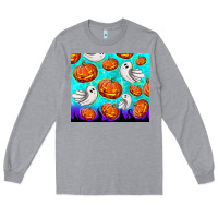 Heather Grey halloween pumpkins with ghosts Long Sleeve Tee - TumblerDesignByShophia