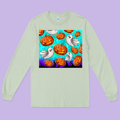 Halloween Pumpkins With Ghosts Long Sleeve Tee Designed By Tumblerdesignbyshophia
