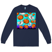 Navy halloween pumpkins with ghosts Long Sleeve Tee - TumblerDesignByShophia