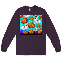 Plum halloween pumpkins with ghosts Long Sleeve Tee - TumblerDesignByShophia