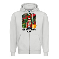 Dove Grey I'm Watching You Elf Zipper Hoodie - FaDigitalArtStudio