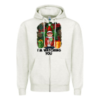 Oatmeal Heather I'm Watching You Elf Zipper Hoodie - FaDigitalArtStudio