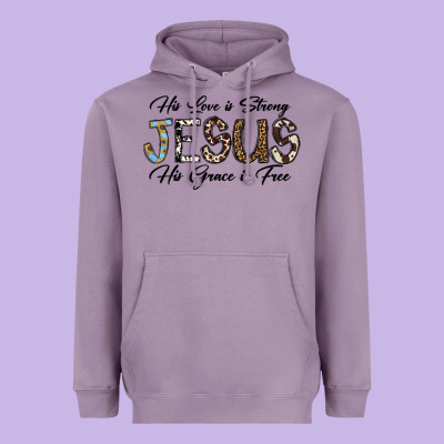 His Love Is Strong Jesus His Grace Is Free Heavyweight Hoodie Designed By Cowhidedigitalart
