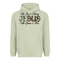 Matcha His Love is Strong Jesus His Grace is Free Heavyweight Hoodie - CowhideDigitalArt