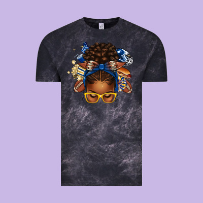 Blue And Gold American Football Afro Messy Bun Vintage Tee Designed By Texasbilliewilder
