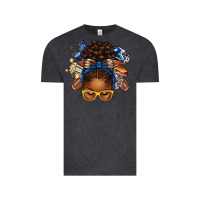 Vintage Black blue and gold american football afro messy bun Vintage Tee - texasbilliewilder