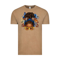 Vintage Coffee blue and gold american football afro messy bun Vintage Tee - texasbilliewilder