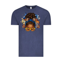 Vintage Denim blue and gold american football afro messy bun Vintage Tee - texasbilliewilder